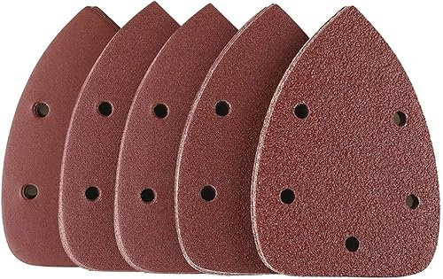 MOLENCO Papel De Lija Triangular, 50 Piezas Triángulo de Lijado Delta, Hojas de Lija de 140 x 90 mm, Lija Madera Mouse, Grano 40/60/80/120/240, 5 Agujeros, para Multilijadoras de Ratón