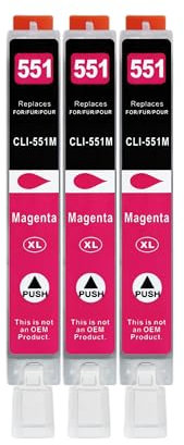 3 XXL Druckerpatronen kompatibel zu CLI-551 M Magenta für Canon PIXMA IP7250 IP8750 MG5450 MG5550 MG5650 MG6350 MG6450 MG6650 MG7150 MG7550 MX725 MX925 IX6850