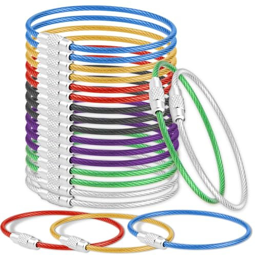 21 pezzi di filo portachiavo in acciaio inox multifunzione grande 7 colori con chiusura a vite per bagaglio ID Tag