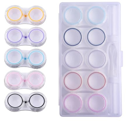 Hebterrka 5-pack kontaktlinsbehållare för resor med tvättmedel, necessär och applikator mjuka linsbehållare, skyddsfodral