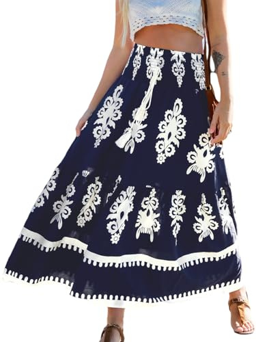 CUPSHE Jupe portefeuille bohème pour femme - Taille élastique avec ceinture à nouer - Jupe longue d'été décontractée pour les vacances - Jupe d'été longue pour femme