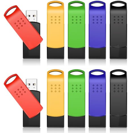 KEXIN 64GB USB Stick 10 Pack Memory Stick Memory Stick Swivel Storage for Computers – Green, Red, Black, Blue, Yellow
