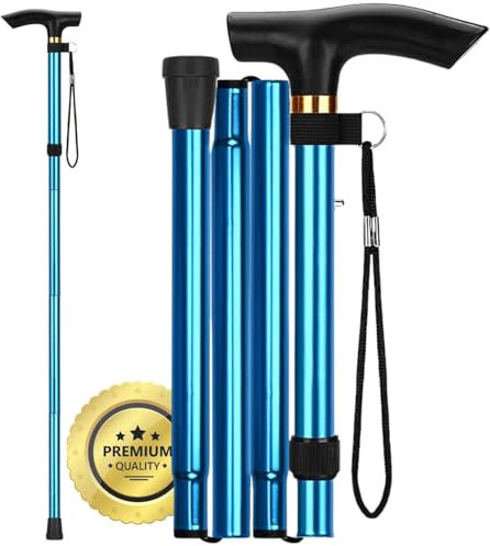 OrtoPrime Bastone Pieghevole e Regolabile – Bastone Telescopico da Passeggio in Alluminio per Anziani - Bastone da Passeggio Uomo & Bastone da Passeggio Donna – Walking Stick Sicuro (Blu)