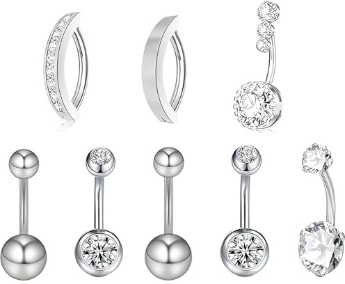 Syylqyr 8 PCS Silver Belly Bar, Belly Button Piercing Navel Bars Set for Women And Men (10mm)