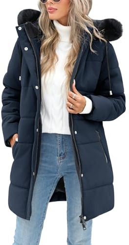 Tuopuda Cappotto Giubbotto Donna Invernale Giacca Cappotti Imbottita Caldo Parka Felpa con Cappuccio in Pelliccia Staccabile Giacche Trapuntato Giaccone Outdoor, Marina, S
