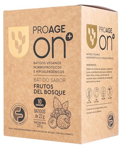 ProAge ON+ Batido Proteína Vegana con L-Glutamina Kyowa® | 10 Sobres Sabor Frutos del Bosque | Hipoalergénico, FODMAP | Pisane® para Digestión, Inmunidad y Músculo