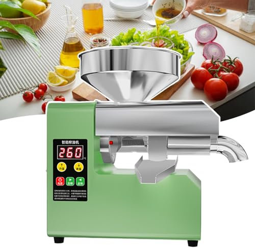 Upgraded Oil Press Machine, Home Commercial Automatic Oil Press Machine with Side Oil Outlet, All Stainless Steel Electric Cold & Hot Press Oil Equipment with Lcd Diplay for Peanut Soybean