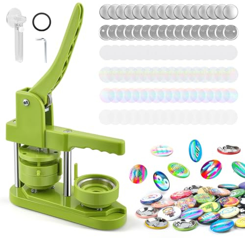 Máquina de insignias de 58 mm DIY sin esfuerzo de instalación con 100 piezas de botones de metal, lámina arcoíris y cortador redondo para fiestas y regalos