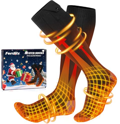 Calcetines Calefactables Recargables,Calcetines Termicos Hombre y Mujer con Bateria 7500mAh*2, Calentador de Pies Electrico 4 Temperatura, Calcetines con Calefacción Lana Uso MAX 14 H