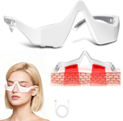 SINZONEu® Rote Licht Therapie Brille, Augenmassagegerät gegen Dunkle Ringe, Augensäcke & Müdigkeit, Wiederaufladbare LED Augenbrille mit 3 Modi, Tragbare Augenpflege Geschenk