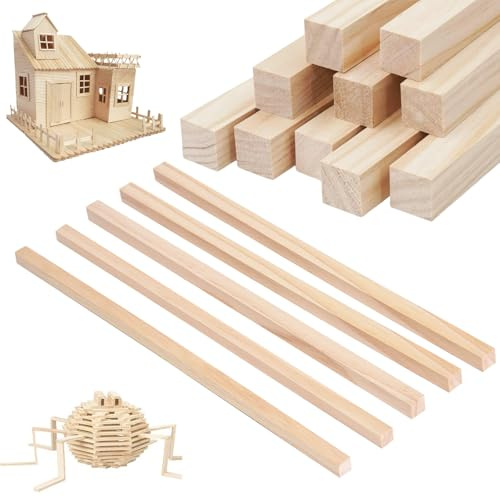 15 varillas de madera cuadradas, 30 x 1,5 x 1,5 cm, listones de madera natural, para manualidades, fáciles palos, para manualidades, proyectos de arte y manualidades