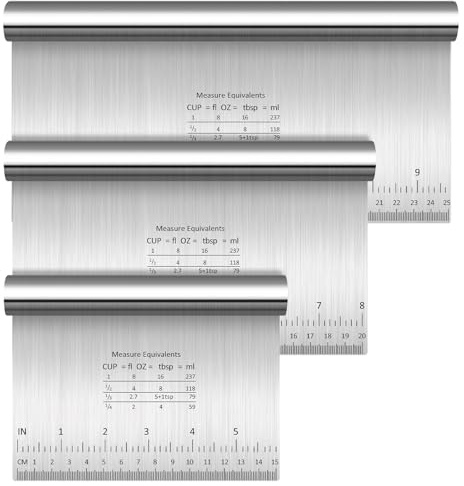 3er-Set Teigschaber Edelstahl 15/20/25cm, Teigkarte Teigspachtel Tortenschaber, Antihaft Teigschneider Küchenschaber, Backutensilien für Pizza Kuchen Torte