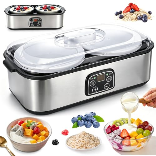 Yogurtiera Elettrica con Lcd Display, Macchina per Yogurt 2l, Yogurtiera con Timer e Controllo Della Temperatura, BPA Free, Yogurt Maker per Yogurt Greco, Formaggio, Natto, Vino Di Riso