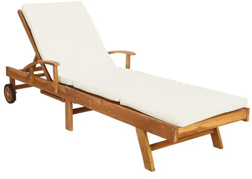 vidaXL Tumbona con cojín Madera de Teca Maciza Marrón y Crema