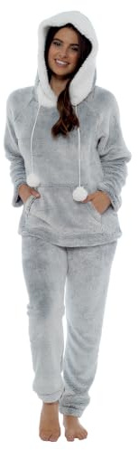 Daisy Dreamer Women's Shimmer Fleece Pyjamas, Fluffy Soft Hooded Twosie Pyjama Set, Size 8-22, LN769