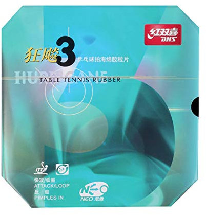 DHS NEO Hurricane 3 Tischtennis Gummiplatte Ping Pong Gummi, mit Tischtennis Bubber Sleeve Klebefolie (Schwarz, 39°/2,2mm)