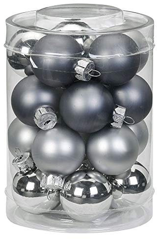 Magic 20 Christbaumkugeln Glas 3 cm Christbaumschmuck Weihnachtskugeln Baumkugeln Baumschmuck Weihnachtsdeko Farbe: Hazy Grey - grau