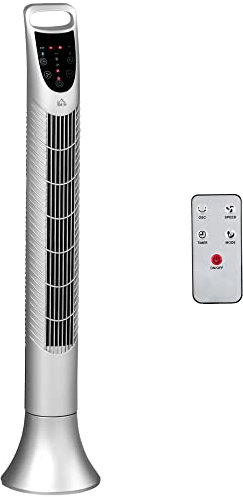 HOMCOM 36'' Freestanding Tower Fan, 3 Speed 3 Mode, 7.5h Timer, 70 Degree Oscillation, LED Panel, 5M Remote Controller, Silver