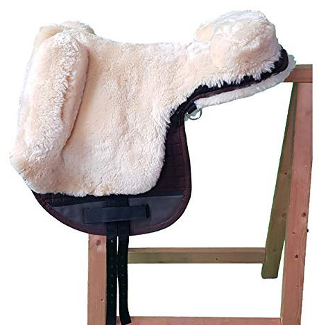 A&M Reitsport Fellsattel Merino Lammfell Baumloser Sattel Reitpad Schwarz Braun Beige, Farbe:Beige