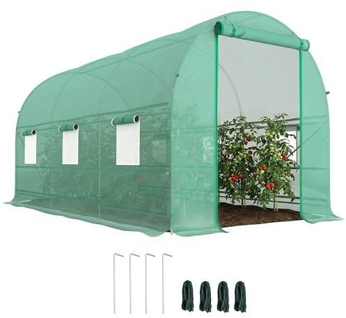 Outsunny Outdoor Gewächshaus 4x2x2 m Tunnel Gewächshaus mit 6 Mesh-Fenster und Reißverschluss Roll-up Tür Anti-UV Garten Gewächshaus für Patio Green Garden