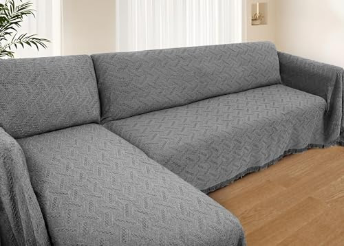 HOMERILLA Sectional Couch Covers 2 Pieces L Shaped Sofa Cover for Sectional Couch L Shape Washable Blanket Furniture Protector for Pets Dogs (Dark Grey, X-Large)