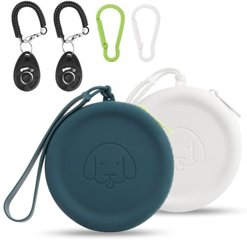 Leckerli-Tasche aus Silikon,2 Stück,Futtertasche für Hundetraining,Hundezubehör,Taschengröße,leicht zu reinigen,geruchlos,Reißverschluss-Design,tragbare Leckerli-Tasche für Hunde(Dunkelgrün-Weiß)