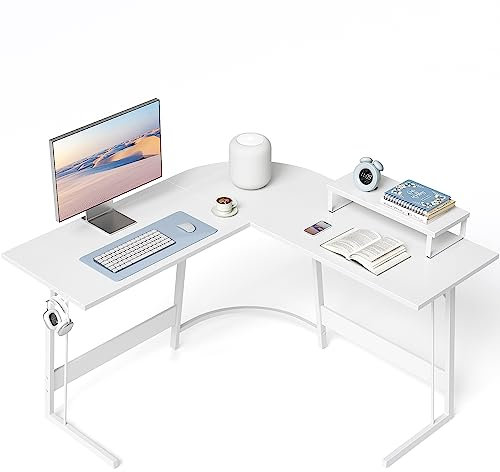 CubiCubi Eckschreibtisch Studie 120 x 120 cm, Stabil Schreibtisch l Form für Büro, Pc Ecktisch Computertisch Mit Monitorständer und Schubladen, Platzsparend, Einfach zu Montieren Eck Tisch, weiß