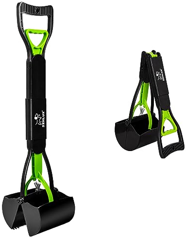 SZHLUX 28 Pooper Scooper, Foldable Dog Pooper Scooper with Unbreakable Material and Durable Spring for Grass and Gravel, Green