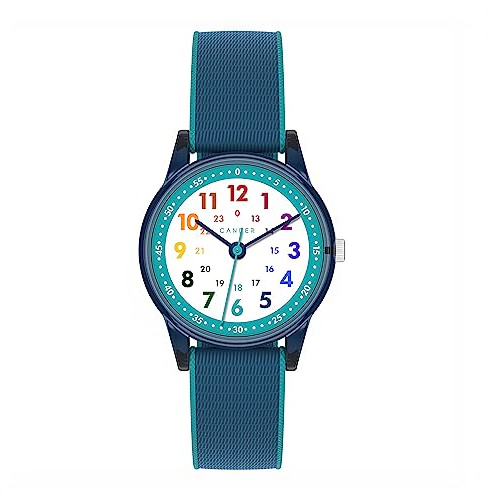 Cander Berlin MNA 0130K Montre pour enfant avec fermeture Velcro pour enfant fille garçon 3 ATM étanche Montre d'apprentissage analogique Bleu