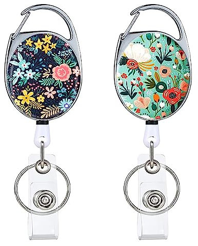 Silars Schlüsselanhänger Ausziehbar, 2 Stücke Blume Ausweishalter Einziehbarer Schlüsselrolle mit Karabiner, Schlüsselkette Ausziehbar mit 62cm Nylondrahtseil, für Schlüssel, Ausweis