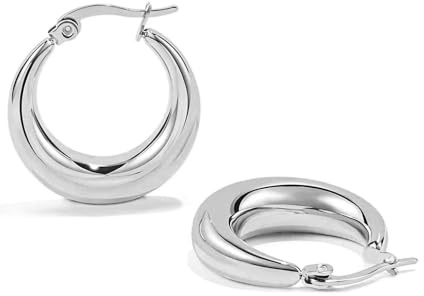 LOUMILEO Silver Plated Chunky Hoops Earrings Lightweight Thick Women | Hypoallergenic Silver Plated Brass,Thick Dome Design,Comfortable All Day Wear,Trendy Hoops for Women,Christmas Jewelry Gift