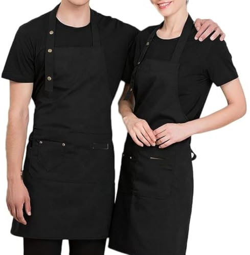 Delantal cocina hombre, delantal cocina mujer. 2 Unidades. Mandil de cocina, Antihumedad. Ajuste al cuello. 3 Bolsillos, Delantal de Cocina Para Barbacoa, Cocinar, o Restaurante (negro)