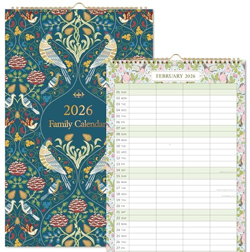 Calendar 2026 uk - Family Calendar 2026, Wall Calendar 2026 from Jan.2026 - Dec.2026, 38 x 23.5 cm, 4 Column Layout, bird