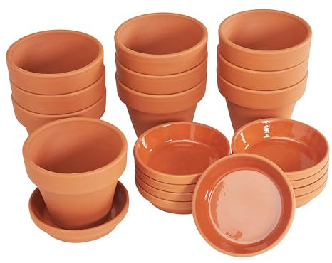 VBS Blumentopf TERRAKOTTA mit Untersetzer 10 Paar hochwertig langlebig Tontöpfe mit Bodenloch Pflanztopf Pflanzkübel Töpfe Tontopf Sukkulenten Anzuchttöpfe DIY Ø 6 cm