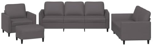 vidaXL Set di Divani 4 pz con Cuscini Grigio in Similpelle, Divano, Seduta, Divano da TV, Poltrona, Divano in Similpelle, Poltrona Relax