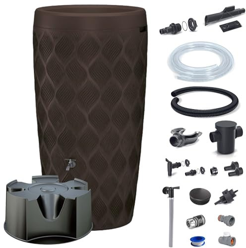 Dikel - Flow - Regentonne - Wassertank - Regenfass - Regenwassertonne mit Zubehör - Regenwassertank - Wassertonne, Wasserfass, Regenwasserspeicher - 240l, Braun
