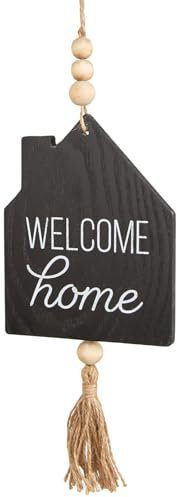 Logbuch-Verlag Welcome Targa per porta da appendere, in bianco e nero, 43 cm, in legno