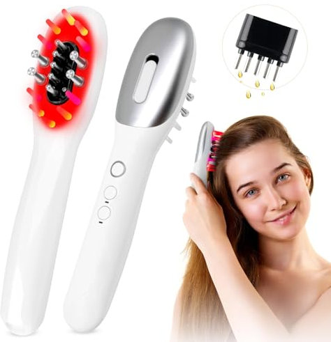 Elektrisch Kopfhaut Massagebürste und Haaröl Applikator 3-In-1 Scalp Massager mit Rotlicht EMS Vibrationsmassage Applikator Flasche Haare Kopfmassage Bürste für Haarwachstum und Haarkur
