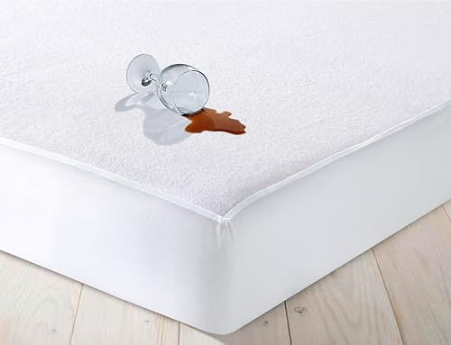 100% Waterproof Mattress Protector Double Bed | Soft Cotton Terry Towel 30 cm Deep Fitted Bed Sheet Anti Allergy Non Noisy Mattress Protector Bed Covers | Breathable (White, Double)