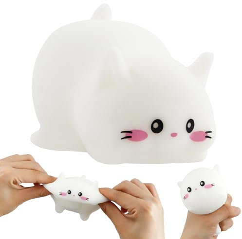 Chat Jouet Anti Stress,Balle Anti-Stress en Forme de Chat Blanc Mignon,Jouet Antistress,Chat Squeeze Toy,Chat Squeeze Ball,Chat Stress Relief Toy,Balle Anti Stress pour Enfant et Adulte