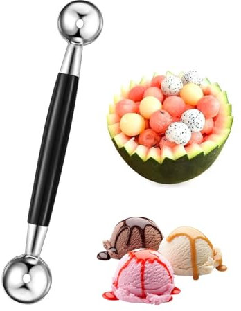 KGDUYC 1 pz Bifacciale Frutta Melone Sfera Paletta Acciaio Inossidabile 2 in 1 Anguria Gelato Melone Paletta,Scavino per palline melone，Inox