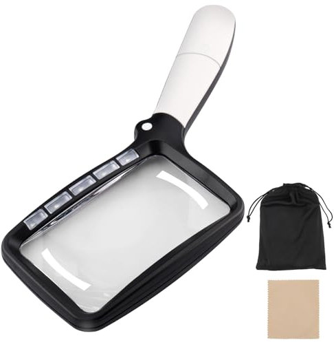 Foydream 3X Lente Ingrandimento Pieghevole, Professionale Lente d'ingrandimento con 5 LED Luce per Lettura Portatile, Alta Chiarezza per Lettura, Anziani, Gioiellieri, Bambini