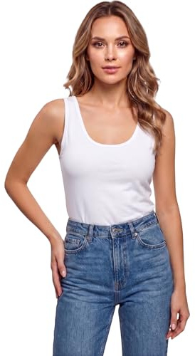 o-day Coconuda - Camiseta de tirantes para mujer de algodón bielástico, hombro ancho y hombro estrecho, camiseta de tirantes ajustada S-XL, Camiseta de tirantes blanca - Hombro ancho, M