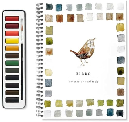 Y-M-H Aquarell-Arbeitsbücher, Aquarellfarben-Set mit 12 Farben und Pinsel, Malzubehör für Kunsthandwerk, Aquarellbuch für Kinder, Erwachsene und Jugendliche (B)