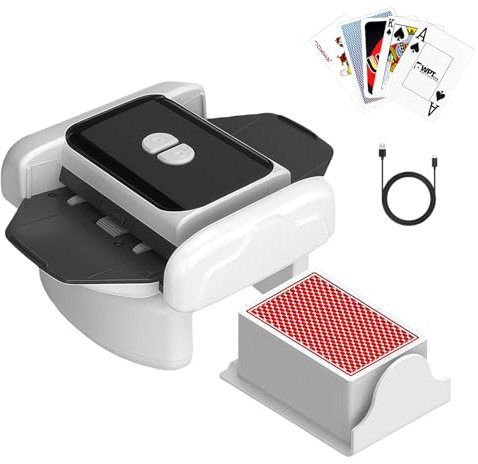 Mapille Barajador de Cartas Automático,Mezclador de Cartas Eléctrico,Card shuffler para 1-2 Barajas,Automático y Manual,Recargable 2400mAh,para Póquer Blackjack Texas Hold'em (Negro Blanco)