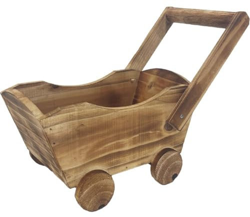 Fioriera in Legno per Decorazioni Balcone Esterno, Carrello per Fiori in Legno Rustico con Ruote per Decorazioni Giardino Esterno Fioriera in Carriola