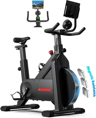Bluearth Self-Powered-Fan Exercise Bike with Dynamic LED Light Effects, Pro Livestreaming Classes, Smart Exclusive App, 300 LBS Magnetic Resistance Indoor Stationary Cycling Workout Bike for Home