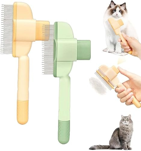 Brosse de Toilettage Autonettoyante pour Chat et Chien avec Bouton de Déverrouillage - Peigne pour Poil Long - Lot de 2