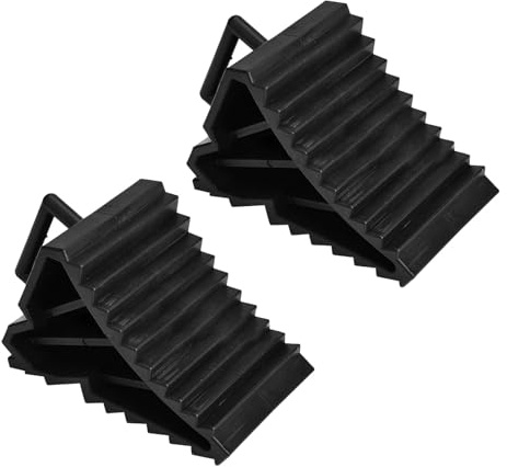 SELVFZ Calzo de rueda de vehículo con mango para una fácil extracción, ayuda a mantener tu remolque o en su lugar, paquete de 2 cuñas de rueda negras