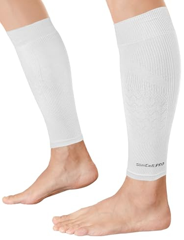 SLIMCELL PRO Polpaccera Compressione Uomo e Donna - Fascia Polpaccio Compressione, Fascia Elastica Polpaccio, Elastica, Compression Sleeve, Gambali Compressione - Made In Italy (WHITE, XL-XXL)